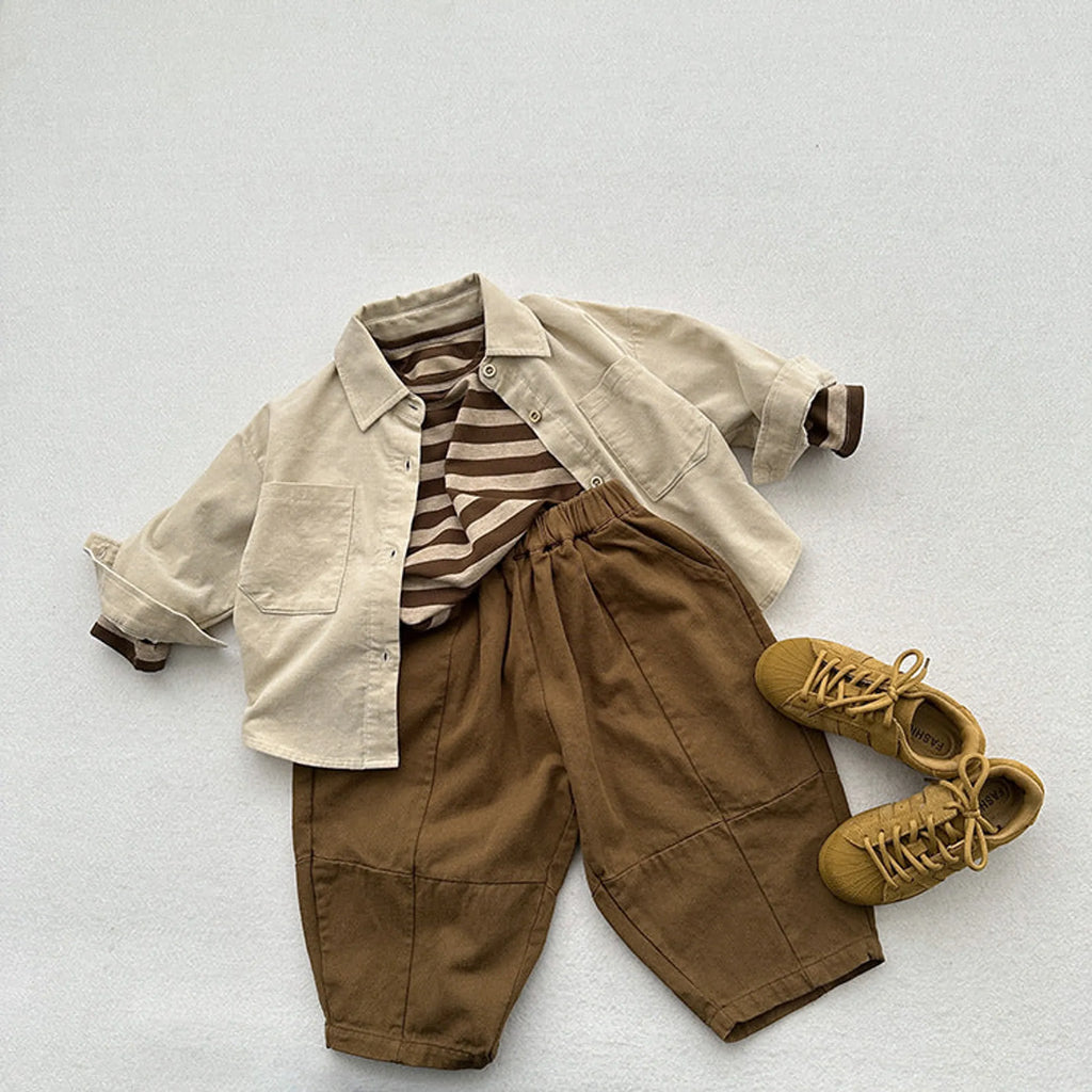 Spring New Children Korean Style Casual Trousers For Boys And Girls, Mountain Style Cross-Cut Seam Radish Pants
