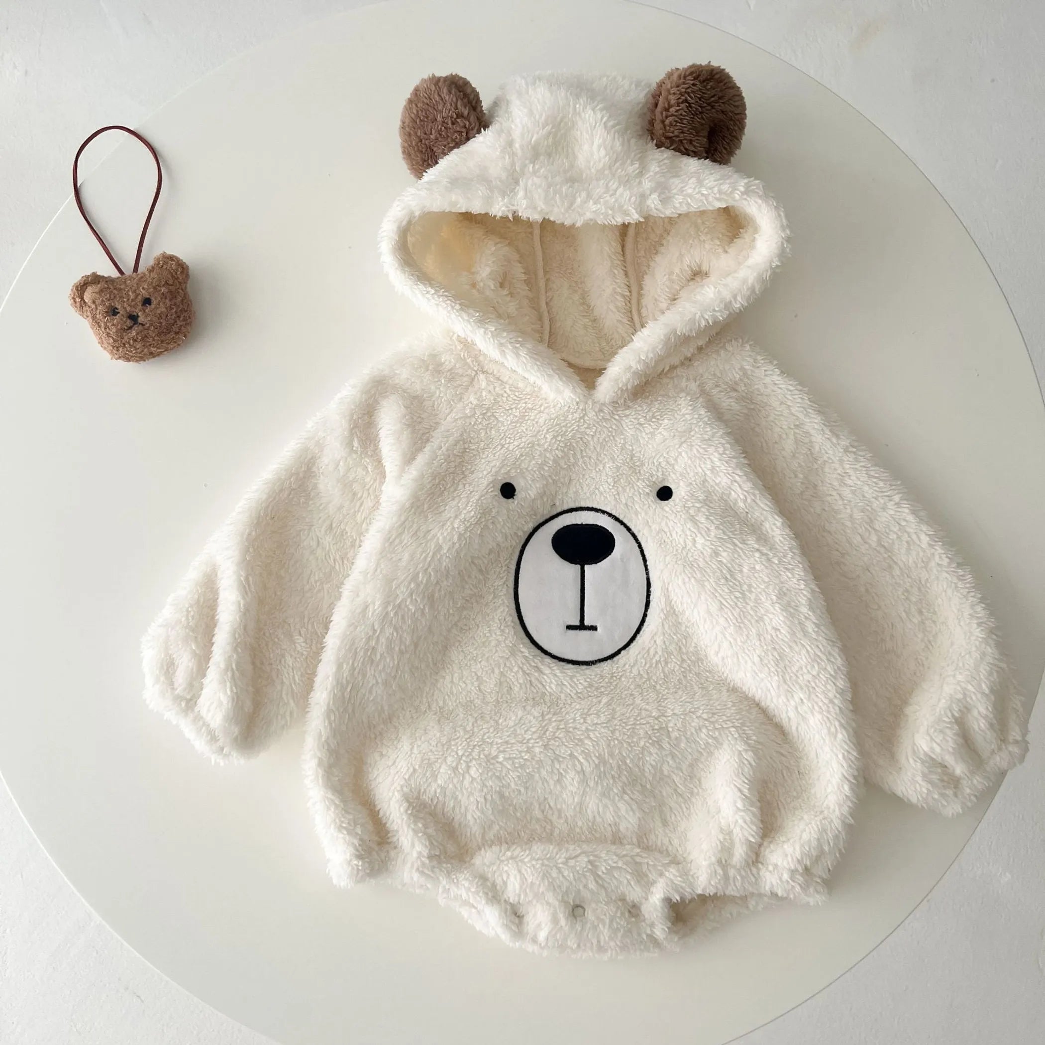Baby Bear Embroide Pattern Soft Bodysuits In Autumn